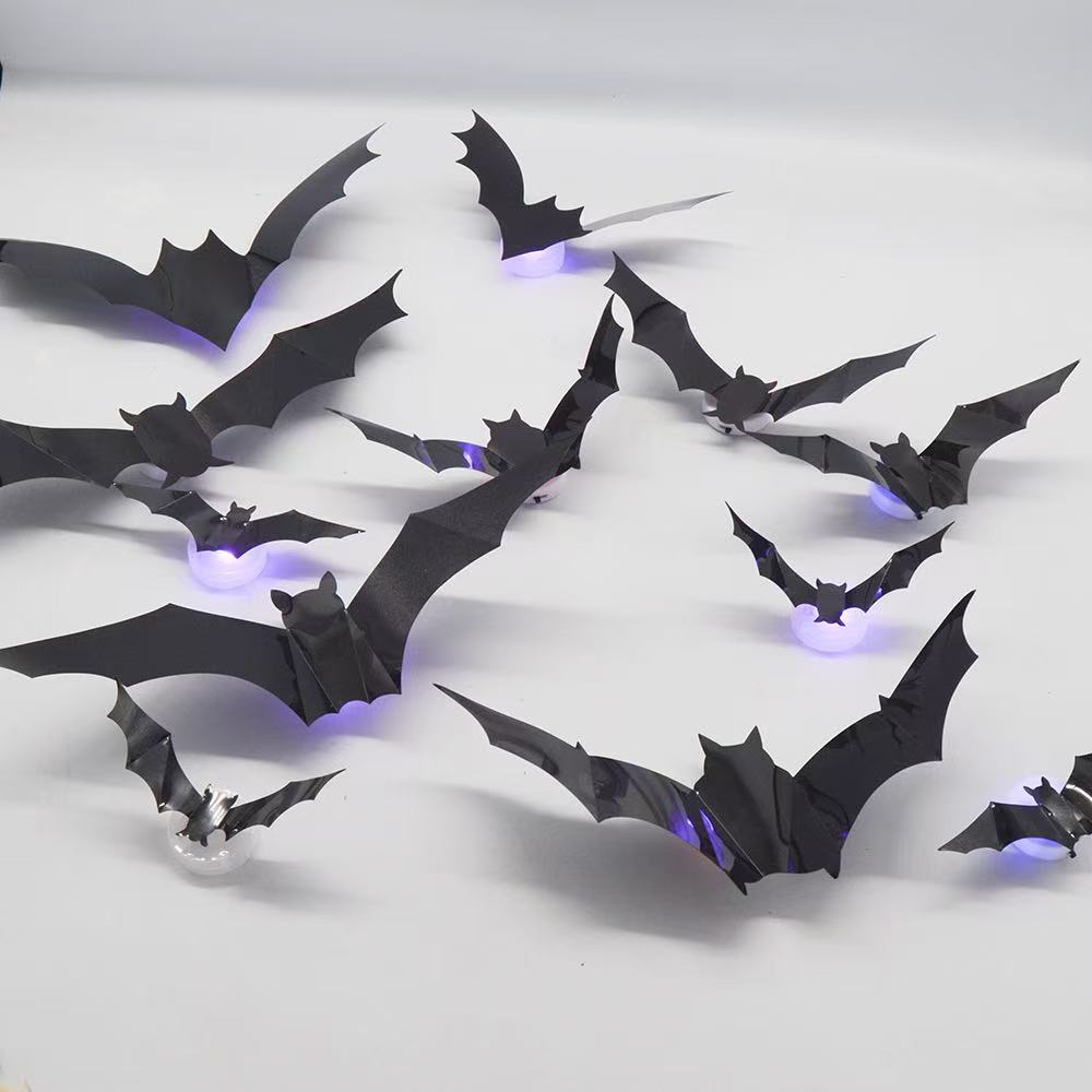 Halloween-style bat-shaped LED light wall sticker