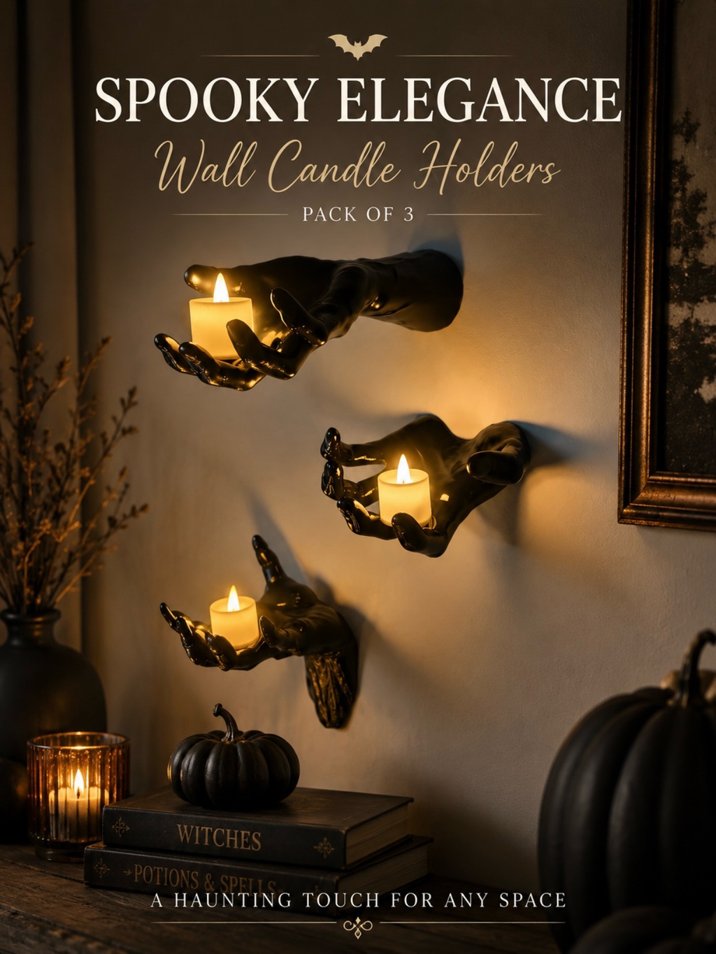 Halloween decorations, wall mounted creepy hands, life-size horror hands for gothic wall decoration to place candles