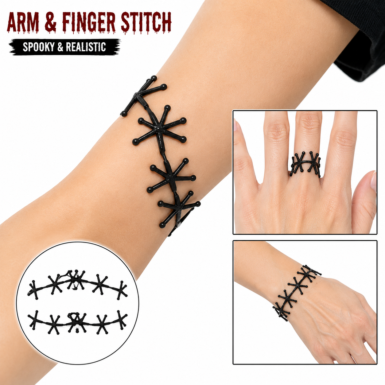 Halloween Faux Stitch Accessories – Mouth, Arm & Finger Horror Costume Decor