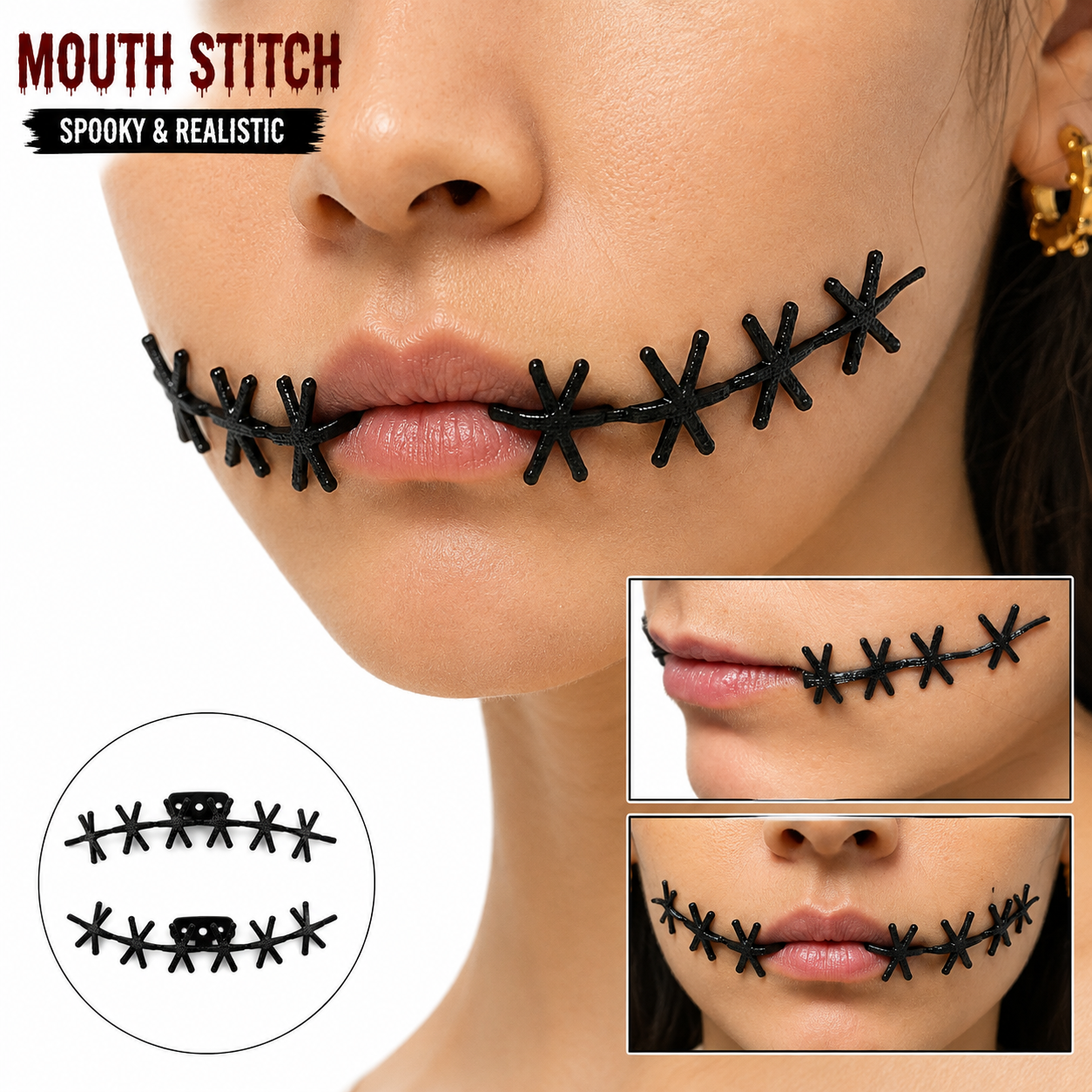 Halloween Faux Stitch Accessories – Mouth, Arm & Finger Horror Costume Decor