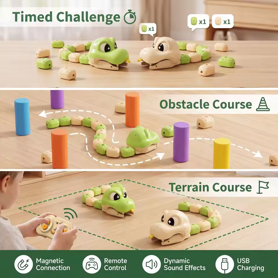 RC Toy Magnetic Eating Snake Remote Control Car Toy Dual Player Battle Rechargeable Flash Car Game Party Interactive Toys Gift