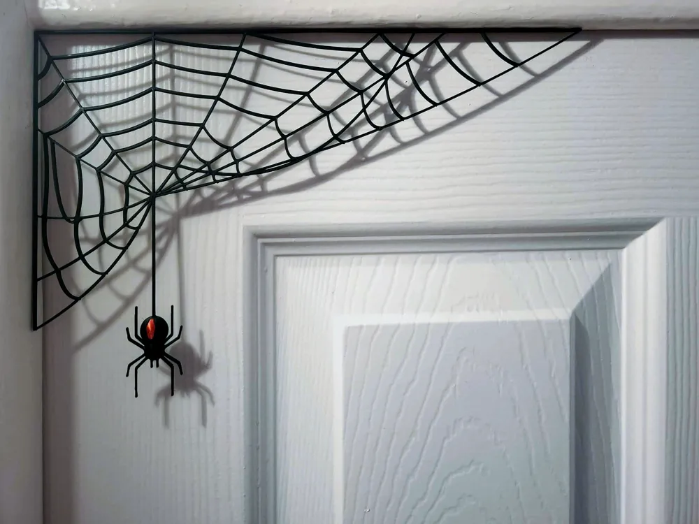 Halloween Spider Web Corner Decor – Black Hanging Spider Wall Decoration
