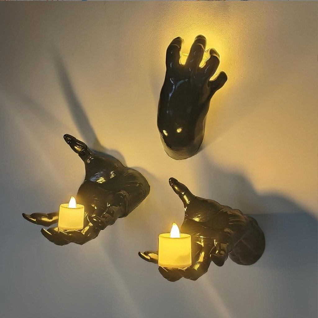 Halloween decorations, wall mounted creepy hands, life-size horror hands for gothic wall decoration to place candles