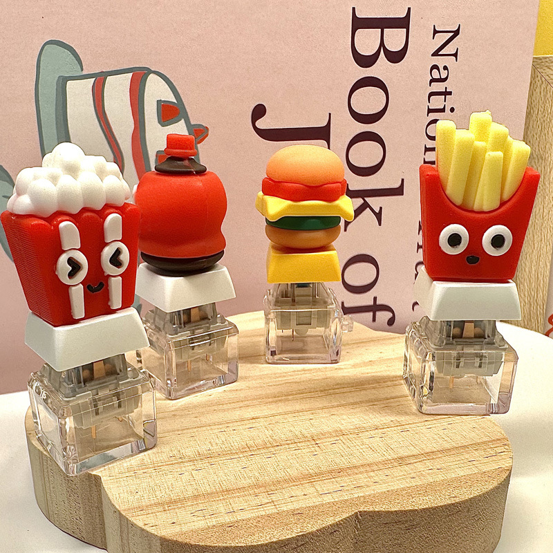 Hamburg Keyboard Keychain Fidget Toy, Mini Finger Button Clicker Decompression Toy, Cute French Fry Keycap Stress Relief Gifts
