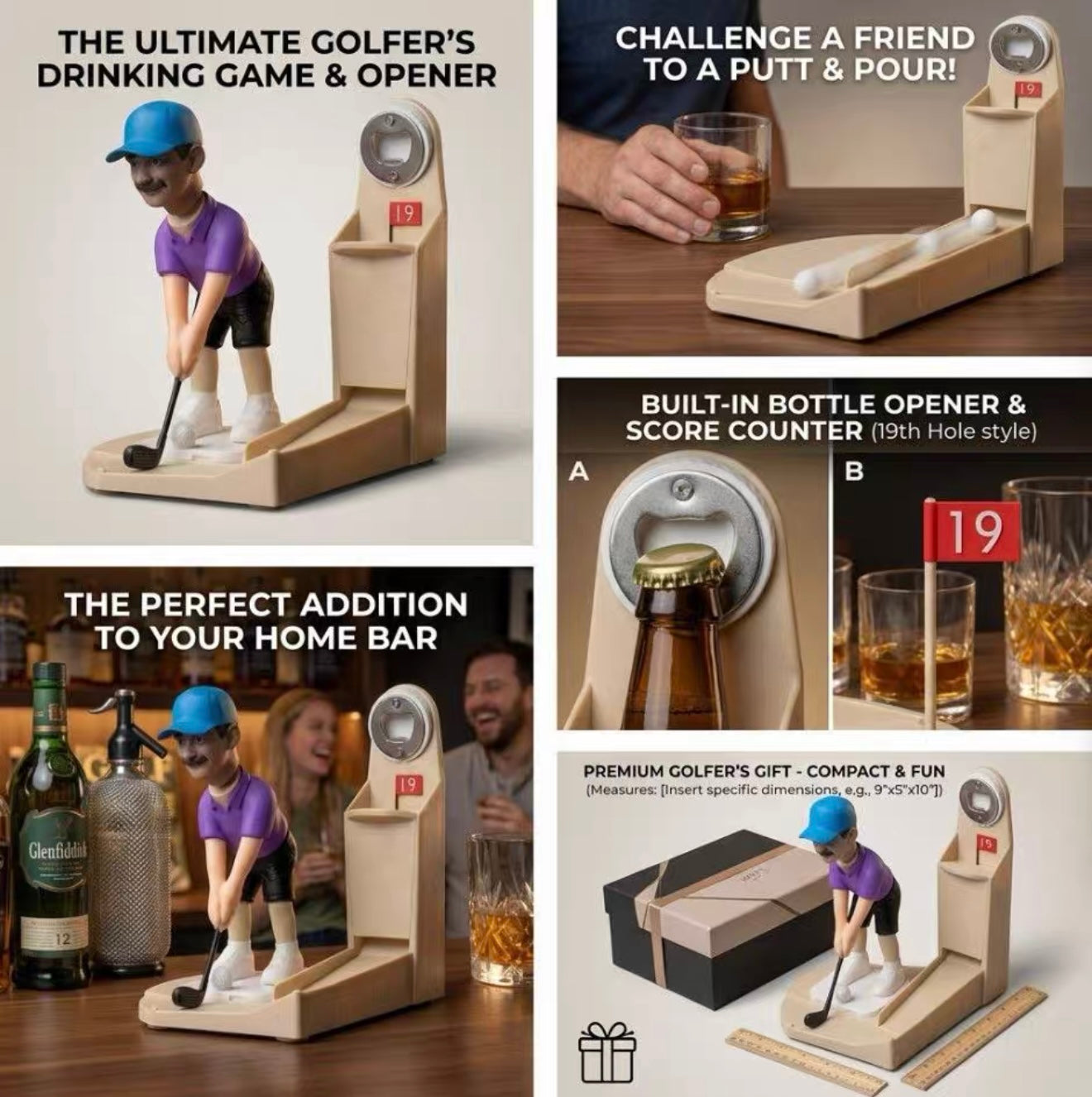 Golf-style beer opener