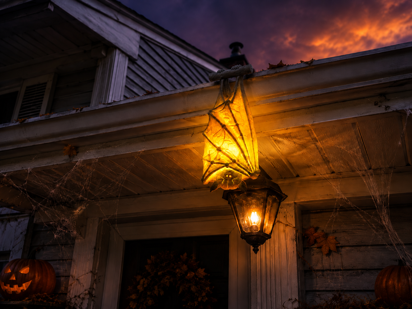 Glowing Hanging Bat Halloween Light – Gothic Outdoor Porch & Wall Decoration