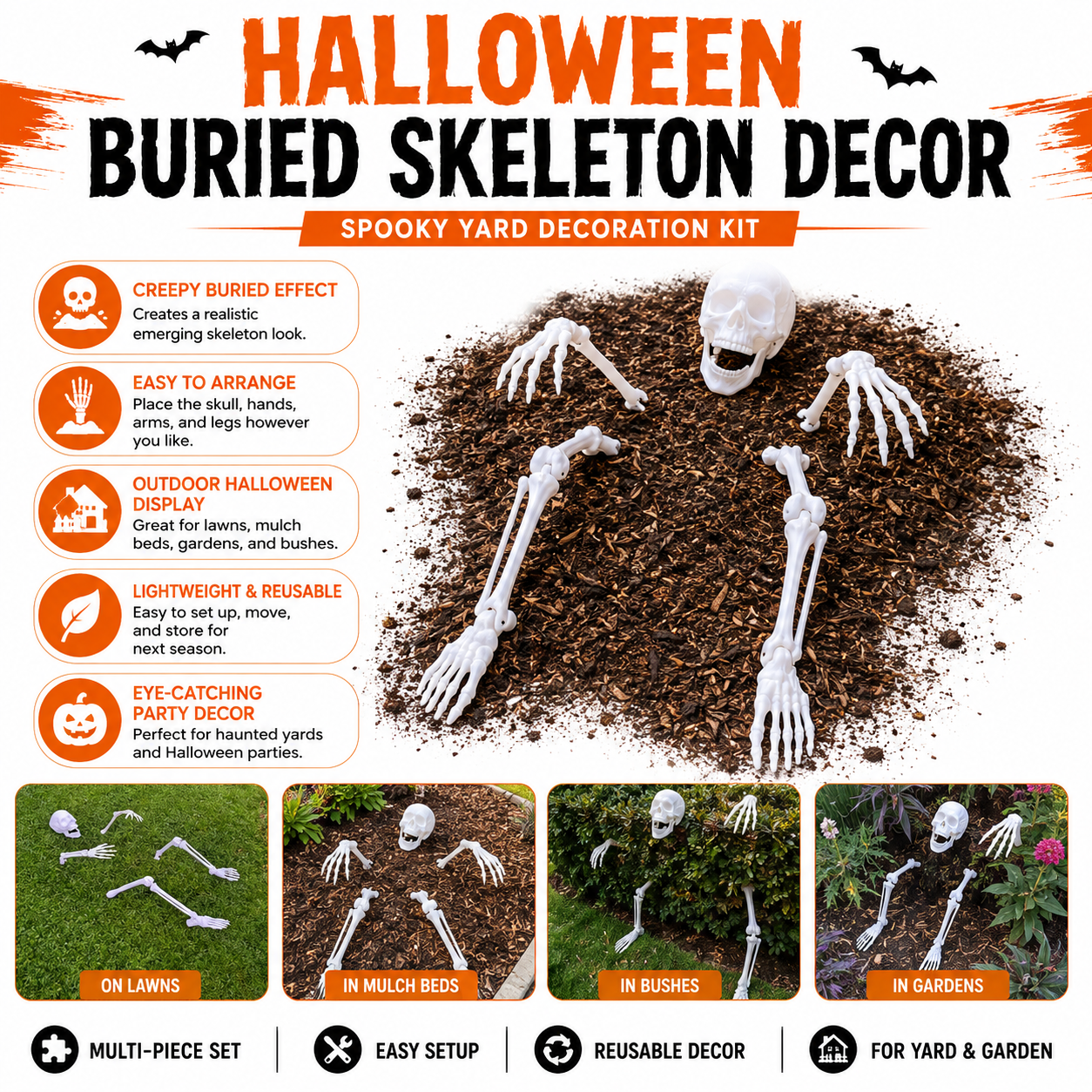 Halloween Buried Skeleton Yard Decor – Outdoor Creepy Skeleton Decoration for Lawn & Garden
