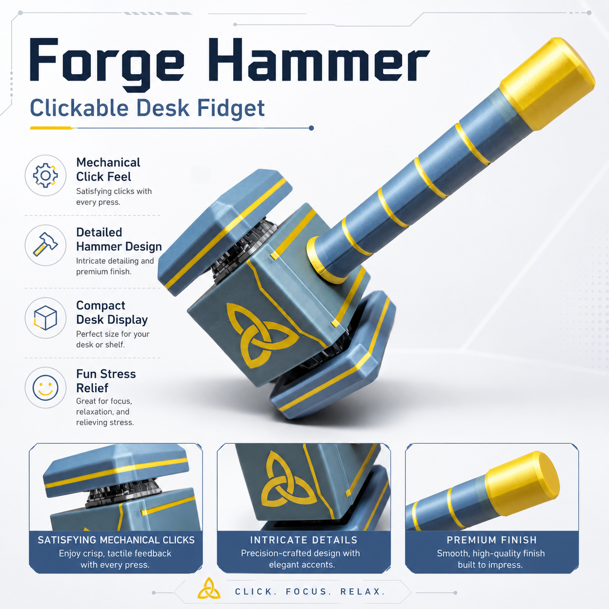 Forge Hammer Clicker Fidget Toy – Mechanical Desk Stress Relief Toy