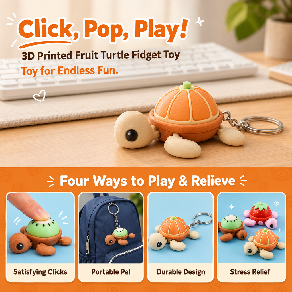 Fruit Turtle Clicker Fidget Keychain – Cute Stress Relief Pocket Toy