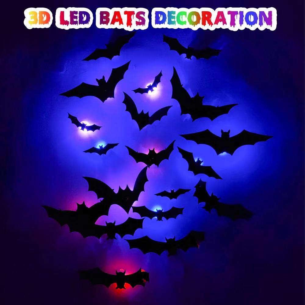 Halloween-style bat-shaped LED light wall sticker