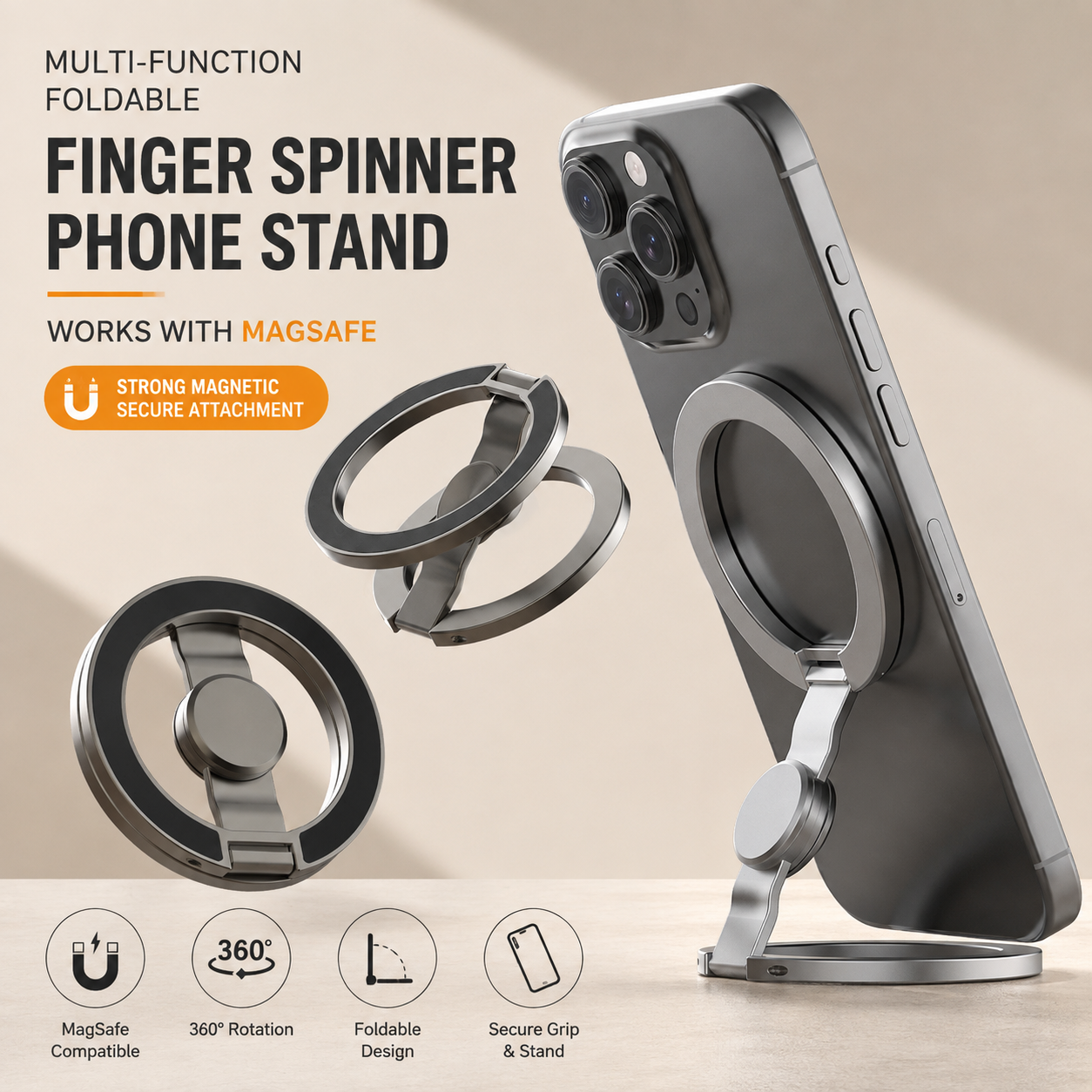Fidget Spinner Phone Stand – 3-in-1 MagSafe Magnetic Ring Holder