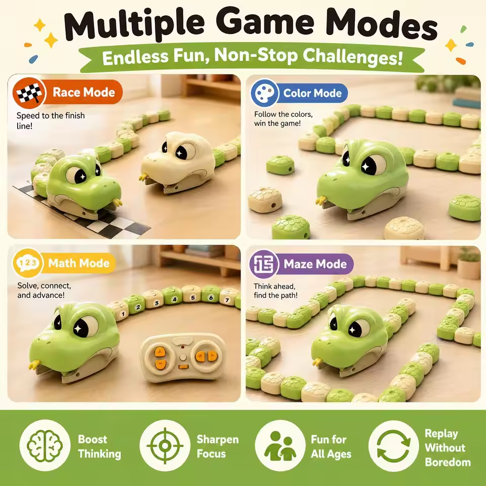 RC Toy Magnetic Eating Snake Remote Control Car Toy Dual Player Battle Rechargeable Flash Car Game Party Interactive Toys Gift