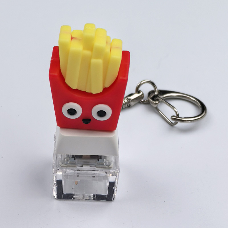 Hamburg Keyboard Keychain Fidget Toy, Mini Finger Button Clicker Decompression Toy, Cute French Fry Keycap Stress Relief Gifts